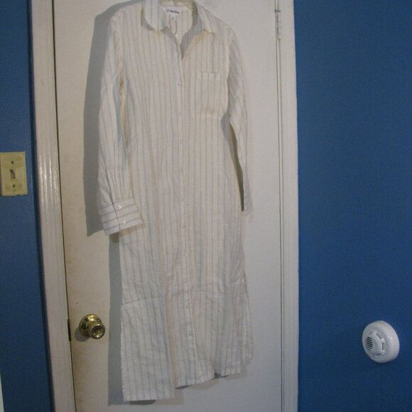 * Striped Dress NWT $59 XS Small MediumThe Drop 100% Linen Button Up Stripes - Picture 6 of 6
